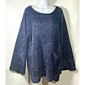 Suzanne Betro Weekend Blue Chenille Bell Sleeve Tunic NWT Size XL